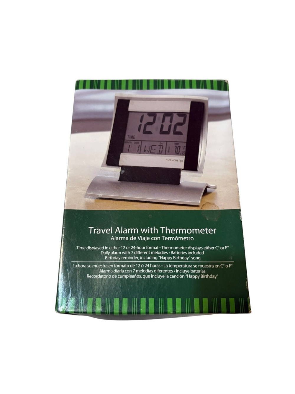 Travel Alarm Clock with Thermometer - Silver